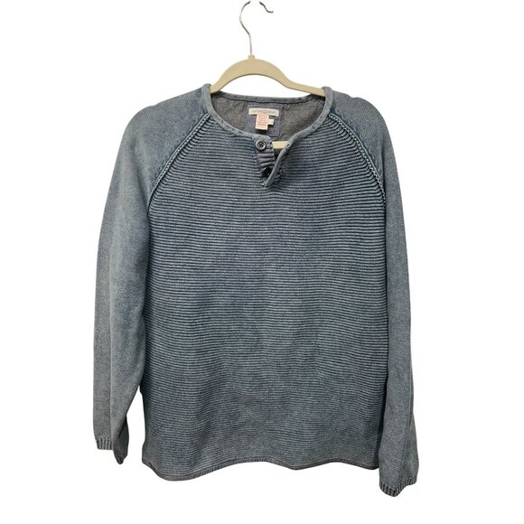 Carbon2Cobalt waterman Blue Button Henley knit textured Sweater sunwashed L - Picture 1 of 9